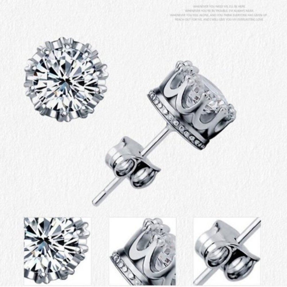 NEW Silver 8MM Crown Stud Earrings - Picture 1 of 3